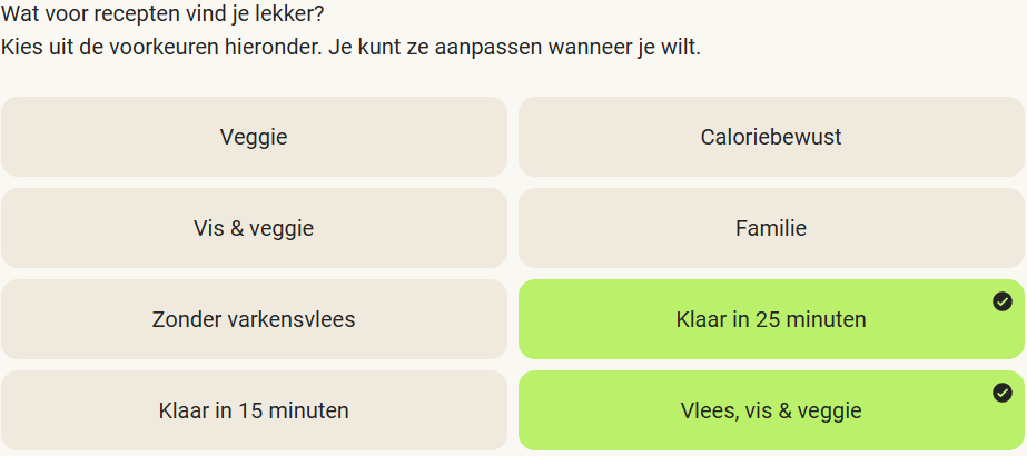 categorie selectie hellofresh