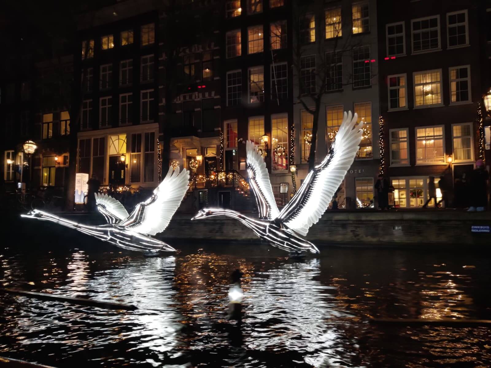 Œuvre d'art des Cygnes - Festival des Lumières d'Amsterdam 2025 Œuvre d'art des Cygnes - Festival des Lumières d'Amsterdam 2025