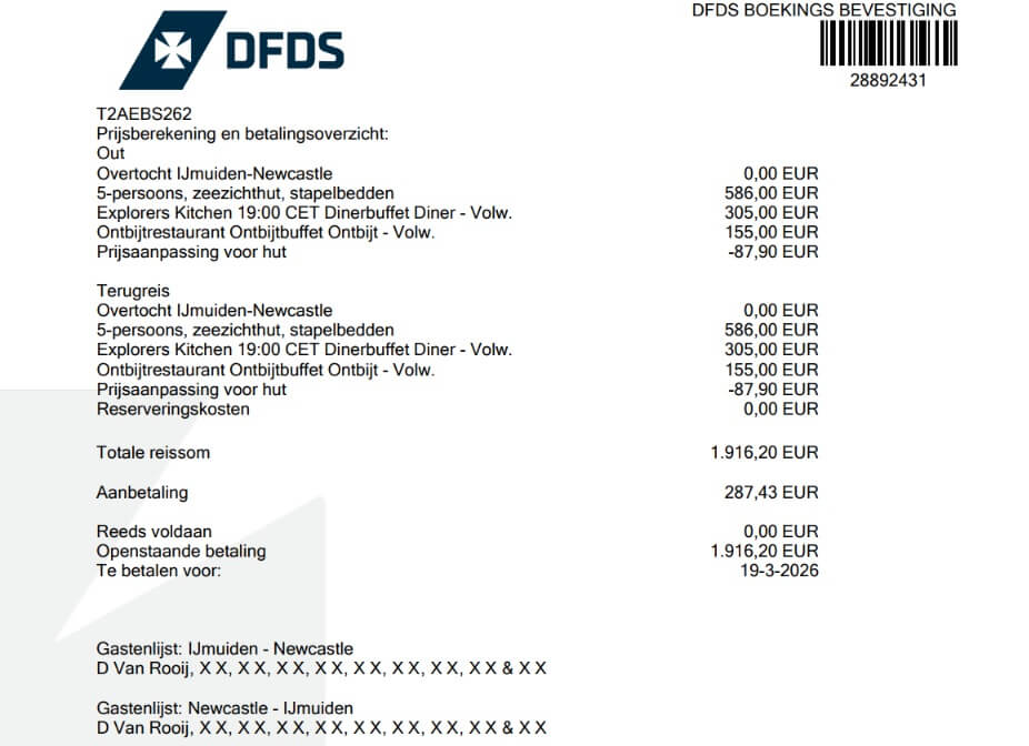 DFDS booking confirmation DFDS booking confirmation