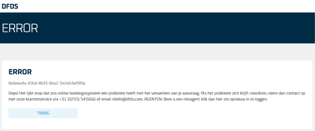DFDS website booking flow error DFDS website booking flow error