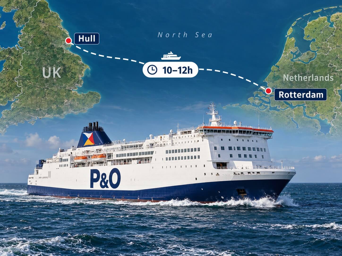Ferry route between Hull and Rotterdam - with PO ferries Ferry route between Hull and Rotterdam - with PO ferries